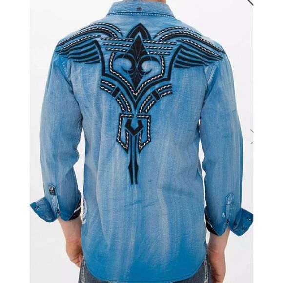 Roar By Buckle SZ XL Men’s Commander Vintage Blue Wash Shirt - Picture 2 of 12